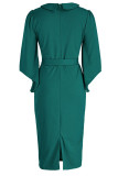 Deep Blue Casual Daily Solid Patchwork Buckle Turndown Collar One Step Skirt Dresses