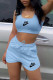 Sky Blue Fashion Casual Print Letter U Neck Sleeveless Two Pieces