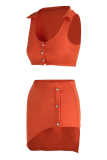 Green Sexy Solid Patchwork Turndown Collar Sleeveless Two Pieces