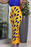 Yellow Fashion Casual Print Basic Regular High Waist Skirt