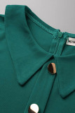 Deep Blue Casual Daily Solid Patchwork Buckle Turndown Collar One Step Skirt Dresses