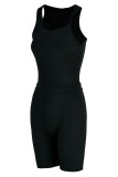 Black Casual Solid Split Joint O Neck Sleeveless Two Pieces