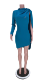 Blue Sexy Solid Patchwork O Neck Irregular Dress Dresses