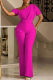 Purple Fashion Casual Solid Patchwork Oblique Collar Regular Jumpsuits