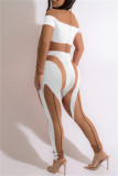 White Fashion Sexy Patchwork See-through Half A Turtleneck Skinny Jumpsuits