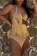 Apricot Sexy Patchwork Hot Drilling Tassel Bandage Hollowed Out Backless Spaghetti Strap Irregular Dress