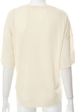 Light Apricot Casual Print Split Joint V Neck T-Shirts