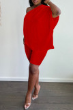 Red Sexy Casual Patchwork Backless One Shoulder Sleeveless Two Pieces