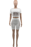 Red Sexy Solid Mesh O Neck Short Sleeve Two Pieces