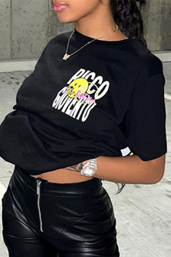 Yellow Fashion Casual Print Basic O Neck T-Shirts