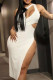 White Fashion Sexy Solid Hollowed Out Slit O Neck Dresses