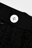 White Sexy Solid Patchwork See-through Half A Turtleneck Short Sleeve Two Pieces