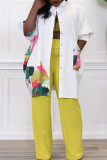 White Casual Print Patchwork Pocket Buckle Turndown Collar Shirt Dress Dresses