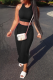 Black Sexy Solid Patchwork O Neck Sleeveless Two Pieces