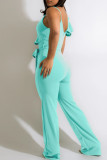 Red Fashion Casual Solid Patchwork With Belt V Neck Regular Jumpsuits