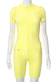 Yellow Sexy Solid Patchwork Turndown Collar Skinny Rompers