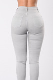 White Fashion Casual Solid Split Joint High Waist Skinny Denim Jeans