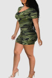 Colour Sexy Print Hollowed Out Patchwork Backless O Neck Regular Rompers