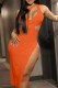 Orange Fashion Sexy Solid Hollowed Out Slit O Neck Dresses