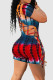 Colour Sexy Print Hollowed Out Patchwork Backless O Neck Regular Rompers
