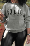 Grey Fashion Casual Letter Print Basic O Neck Tops