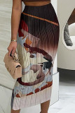 Green Casual Print Patchwork Regular High Waist Pencil Positioning Print Bottoms