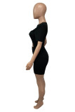 Black Fashion Sexy Casual Solid Hollowed Out O Neck Short Sleeve Two Pieces