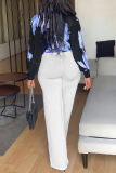 Blue Fashion Casual Print Basic Turtleneck Long Sleeve Two Pieces