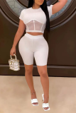 Red Sexy Solid Mesh O Neck Short Sleeve Two Pieces