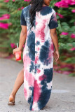 Yellow Fashion Casual Print Tie Dye Slit O Neck Short Sleeve Dress