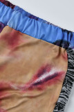 Pink Sexy Street Print Tassel Patchwork Asymmetrical Sleeveless Two Pieces