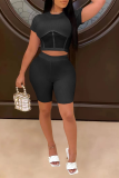 Red Sexy Solid Mesh O Neck Short Sleeve Two Pieces