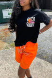 Yellow Fashion Casual Print Basic O Neck T-Shirts