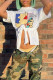 White Casual Street Print Bandage Patchwork Slit O Neck T-Shirts