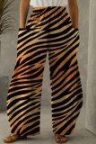 Black Orange Fashion Casual Print Split Joint Pocket Regular High Waist Trousers