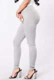 Grey Fashion Casual Solid Split Joint High Waist Skinny Denim Jeans