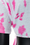 Pink Fashion Print Tassel Bandage V Neck T-Shirts