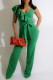 Green Fashion Casual Solid Patchwork With Belt V Neck Regular Jumpsuits