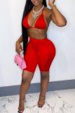 Red Sexy Solid Patchwork Spaghetti Strap Sleeveless Two Pieces