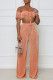 Light Orange Sexy Solid Patchwork Draw String Fold Off the Shoulder Short Sleeve Two Pieces