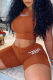 Orange Fashion Casual Letter Print Basic O Neck Short Sleeve Two Pieces