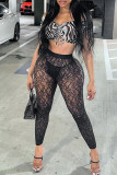 Black Sexy Solid Patchwork Regular High Waist Pencil Solid Color Bottoms