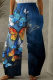 Blue Fashion Casual Print Patchwork Pocket Regular High Waist Conventional Full Print Bottoms
