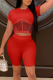 Red Sexy Solid Mesh O Neck Short Sleeve Two Pieces