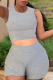 Grey Casual Solid Patchwork O Neck Sleeveless Two Pieces