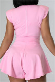 Pink Fashion Casual Solid Patchwork Half A Turtleneck Sleeveless Two Pieces