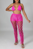 Black Sexy Solid Hollowed Out Patchwork See-through Halter Sleeveless Two Pieces