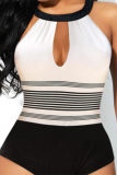 White Fashion Sexy Print Hollowed Out Backless Swimwears (With Paddings)