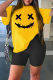 Yellow Fashion Casual Print Basic O Neck Short Sleeve Two Pieces