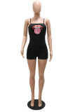 Pink Sexy Casual Lips Printed Backless Spaghetti Strap Skinny Romper